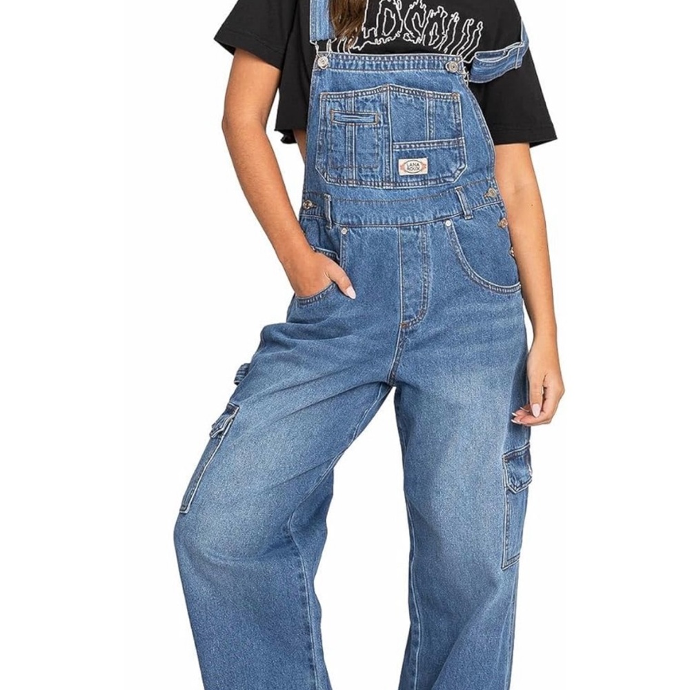 Lana Roux 90s Retro Dungaree Utility Denim Cargo Jumpsuit Overalls